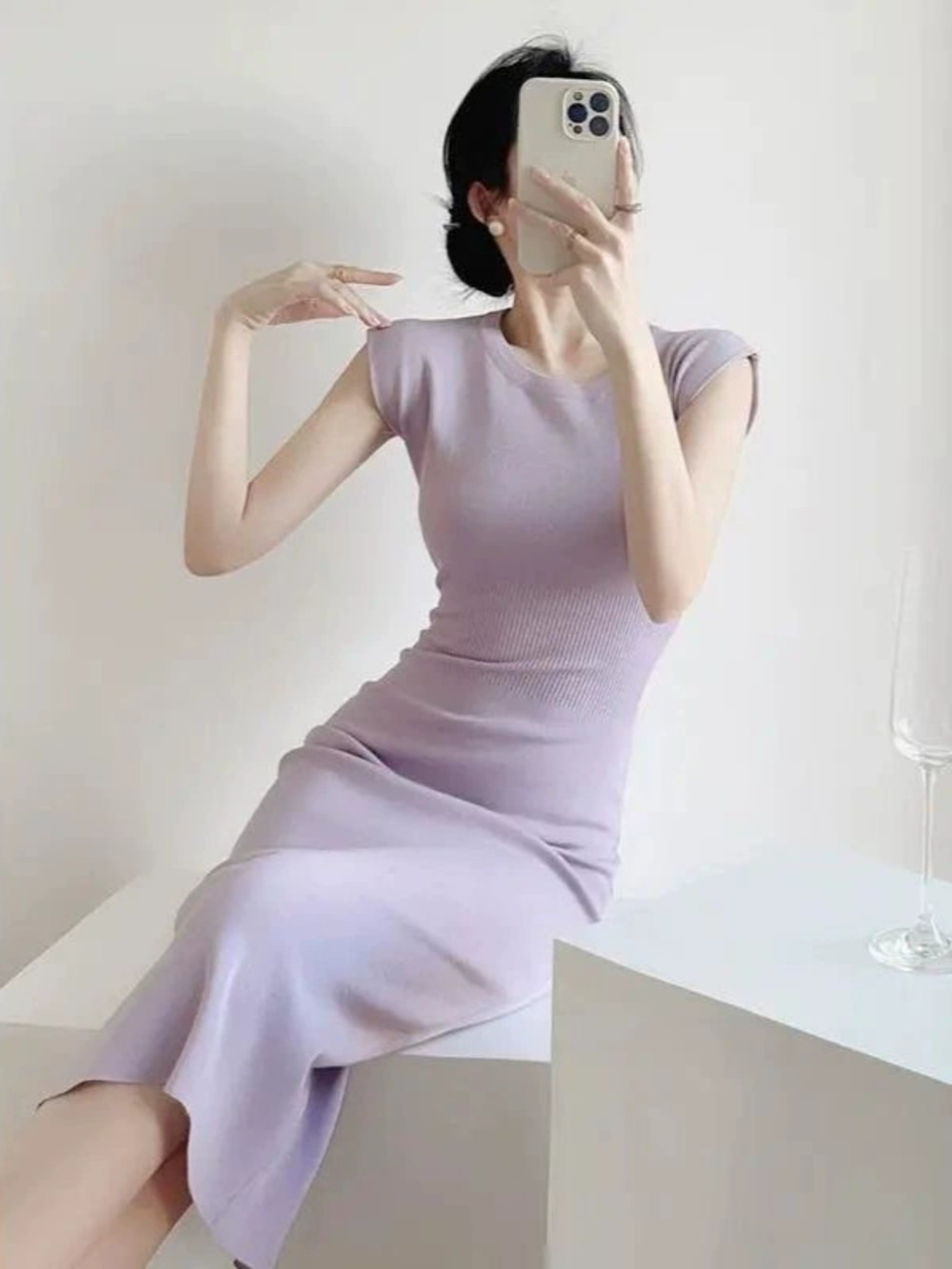 ZARA Elegant Purple Summer Flutter Sleeve Knit Long Dress